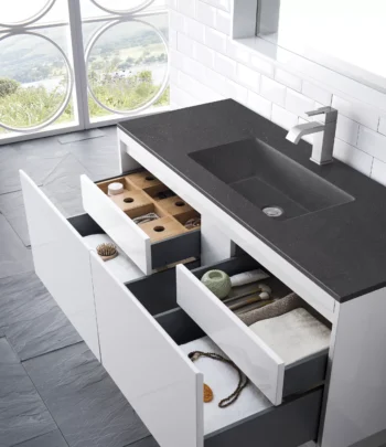 Milan 47.3" Single Vanity, Glossy White w/ Charcoal Black Composite Stone Top - Image 4
