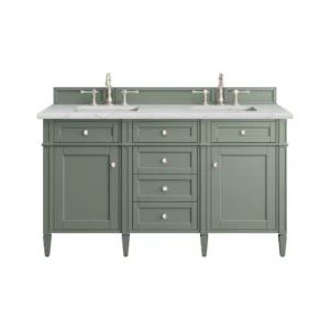Brittany 60″ Double Vanity, Smokey Celadon w/ 3 CM Ethereal Noctis Top
