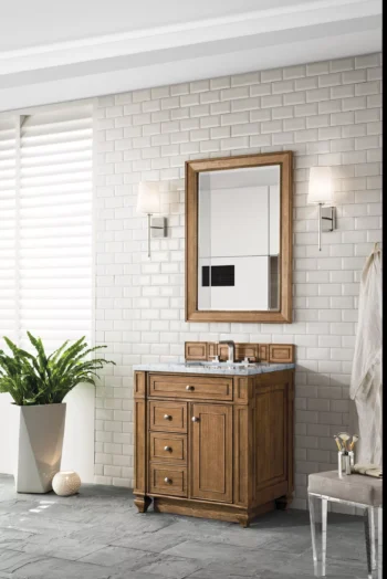 Bristol 30" Single Vanity, Saddle Brown w/ 3 CM Eternal Jasmine Pearl Quartz Top - Image 3