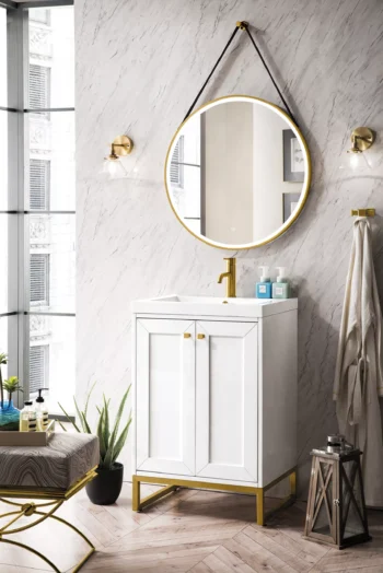 Chianti 24" Single Vanity, Glossy White, Radiant Gold, w/ White Glossy Composite Stone Top - Image 5