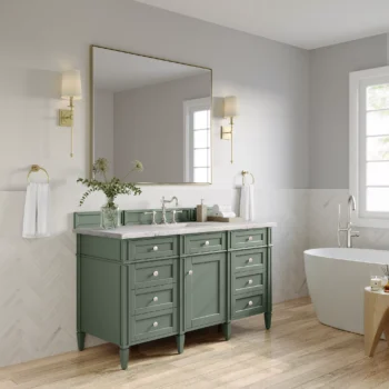Brittany 60" Single Vanity, Smokey Celadon w/ 3 CM Eternal Jasmine Pearl Top - Image 4