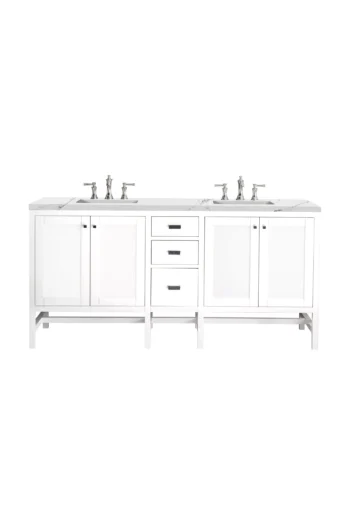 Addison 72" Double Vanity, Glossy White w/ 3 CM Ethereal Noctis Top