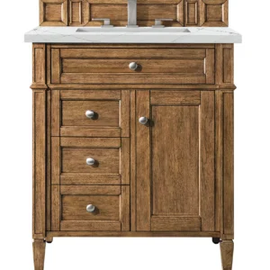 Brittany 30″ Single Vanity, Saddle Brown, w/ 3 CM Ethereal Noctis Quartz Top