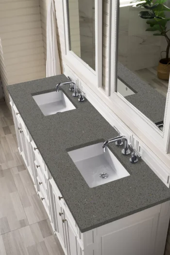 Bristol 72" Double Vanity, Bright White w/ 3 CM Grey Expo Quartz Top - Image 3