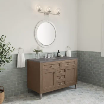 Chicago 48" Single Vanity, Whitewashed Walnut w/ 3 CM Grey Expo Quartz Top - Image 4