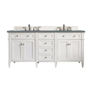 Brittany 72″ Double Vanity, Bright White Vanity w/ 3 CM Cala Blue Top