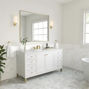 Chicago 60" Single Vanity, Glossy White w/ 3 CM Ethereal Noctis Top - Image 3