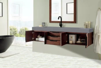 Mercer Island 72" Single Vanity, Coffee Oak, Matte Black w/ Dusk Grey Glossy Composite Stone Top - Image 4