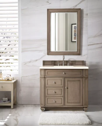 Bristol 36" Single Vanity, Whitewashed Walnut w/ 3 CM Eternal Marfil Quartz Top - Image 2
