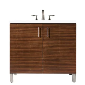 Metropolitan 36″ Single Vanity, American Walnut w/ 3 CM White Zeus Quartz Top