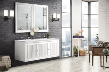Athens 60" Double Vanity, Glossy White w/ 3 CM Arctic Fall Solid Surface Top - Image 6