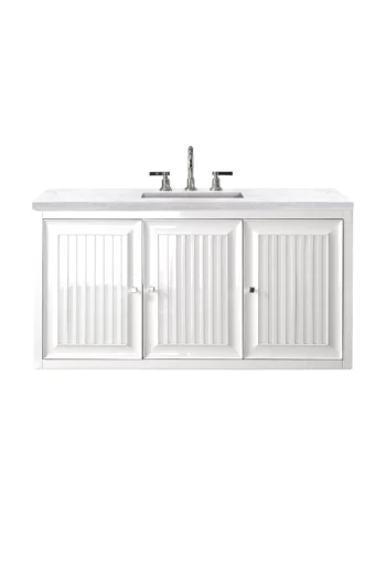 Athens 48" Single Vanity, Glossy White w/ 3 CM Arctic Fall Solid Surface Top - Image 2