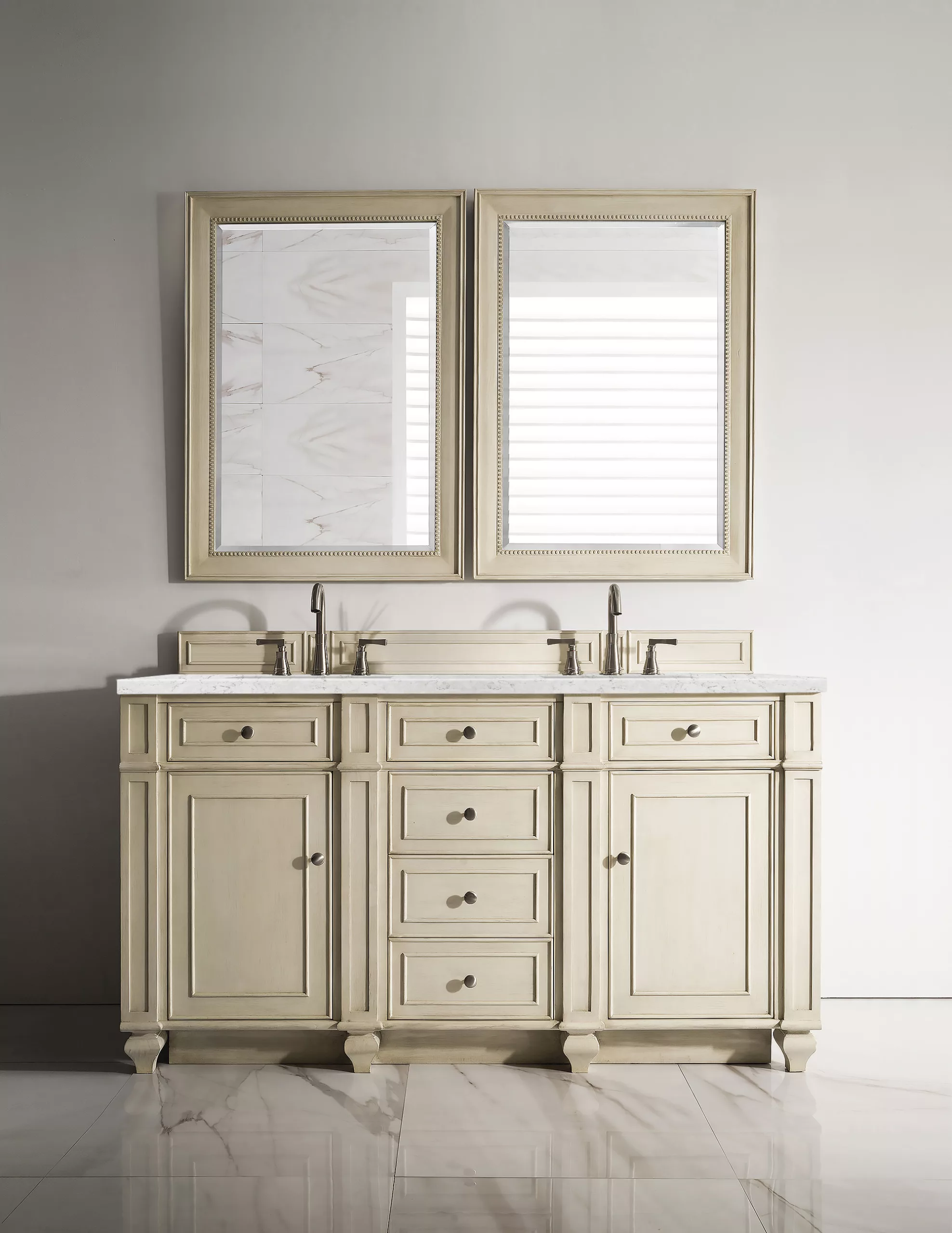 Bristol 60" Double Vanity, Vintage Vanilla w/ 3 CM Eternal Jasmine Pearl Top - Image 2
