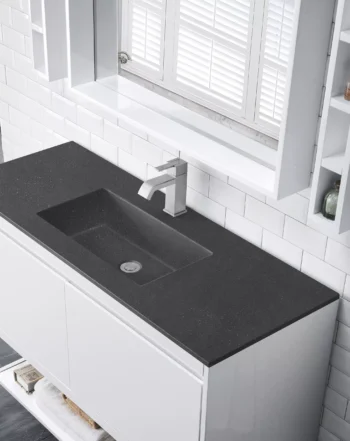 Milan 47.3" Single Vanity, Glossy White, Brushed Nickel w/ Charcoal Black Composite Stone Top - Image 4