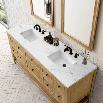 Breckenridge 72" Double Vanity, Light Natural Oak w/ 3 CM Ethereal Noctis Top - Image 7