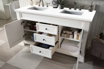 Brookfield 60" Double Vanity, Bright White w/ 3 CM White Zeus Quartz Top - Image 4