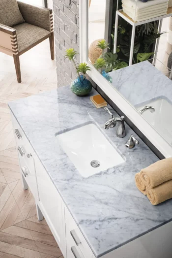 Addison 48" Single Vanity, Glossy White w/ 3 CM Carrara White Top - Image 3