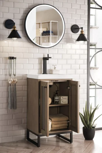 Chianti 20" Single Vanity, Whitewashed Walnut, Matte Black, w/ White Glossy Composite Stone Top - Image 7