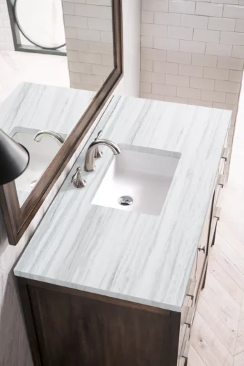 Addison 48" Single Vanity, Mid-Century Acacia w/ 3 CM Arctic Fall Solid Surface Top - Image 2