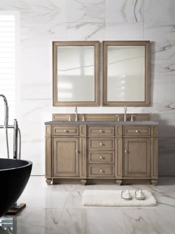 Bristol 60" Double Vanity, Whitewashed Walnut w/ 3 CM Grey Expo Quartz Top - Image 2