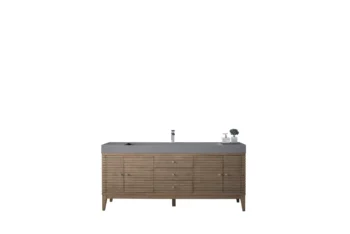 Linear 72" Single Vanity Whitewashed Walnut w/ Dusk Grey Glossy Composite Stone Top