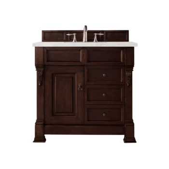 Brookfield 36" Single Vanity, Burnished Mahogany w/ 3 CM Eternal Jasmine Pearl Quartz Top