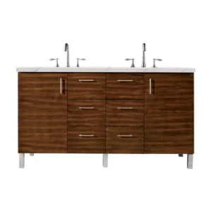 Metropolitan 60″ Double Vanity, American Walnut w/ 3 CM Ethereal Noctis Quartz Top