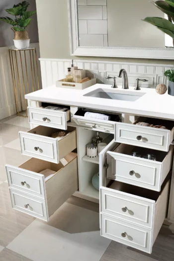 Bristol 48" Single Vanity, Bright White w/ 3 CM White Zeus Quartz Top - Image 3