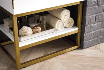 Columbia 24" Single Vanity, Glossy White, Radiant Gold w/ White Glossy Composite Stone Top - Image 7