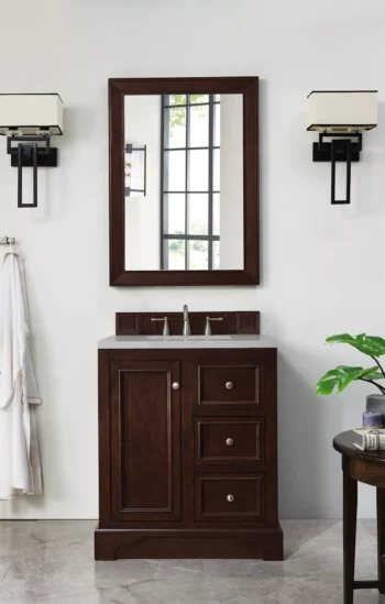 De Soto 30" Single Vanity, Burnished Mahogany w/ 3 CM Eternal Serena Quartz Top - Image 2