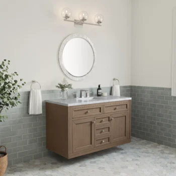 Chicago 48" Single Vanity, Whitewashed Walnut  w/ 3 CM Carrara Marble Top - Image 5