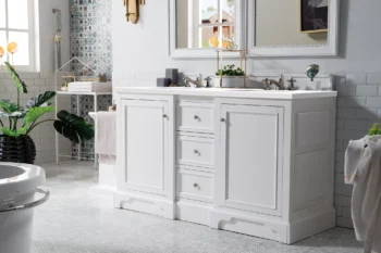 De Soto 60" Double Vanity, Bright White w/ 3 CM White Zeus Quartz Top - Image 3