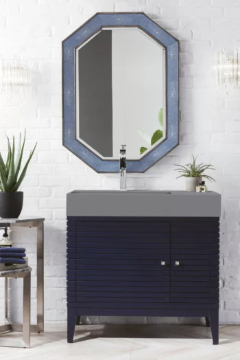 Linear 36" Single Vanity, Victory Blue w/ Dusk Grey Glossy Composite Stone Top - Image 2
