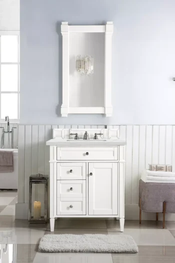 Brittany 30" Single Vanity, Bright White, w/ 3 CM Ethereal Noctis Quartz Top - Image 2