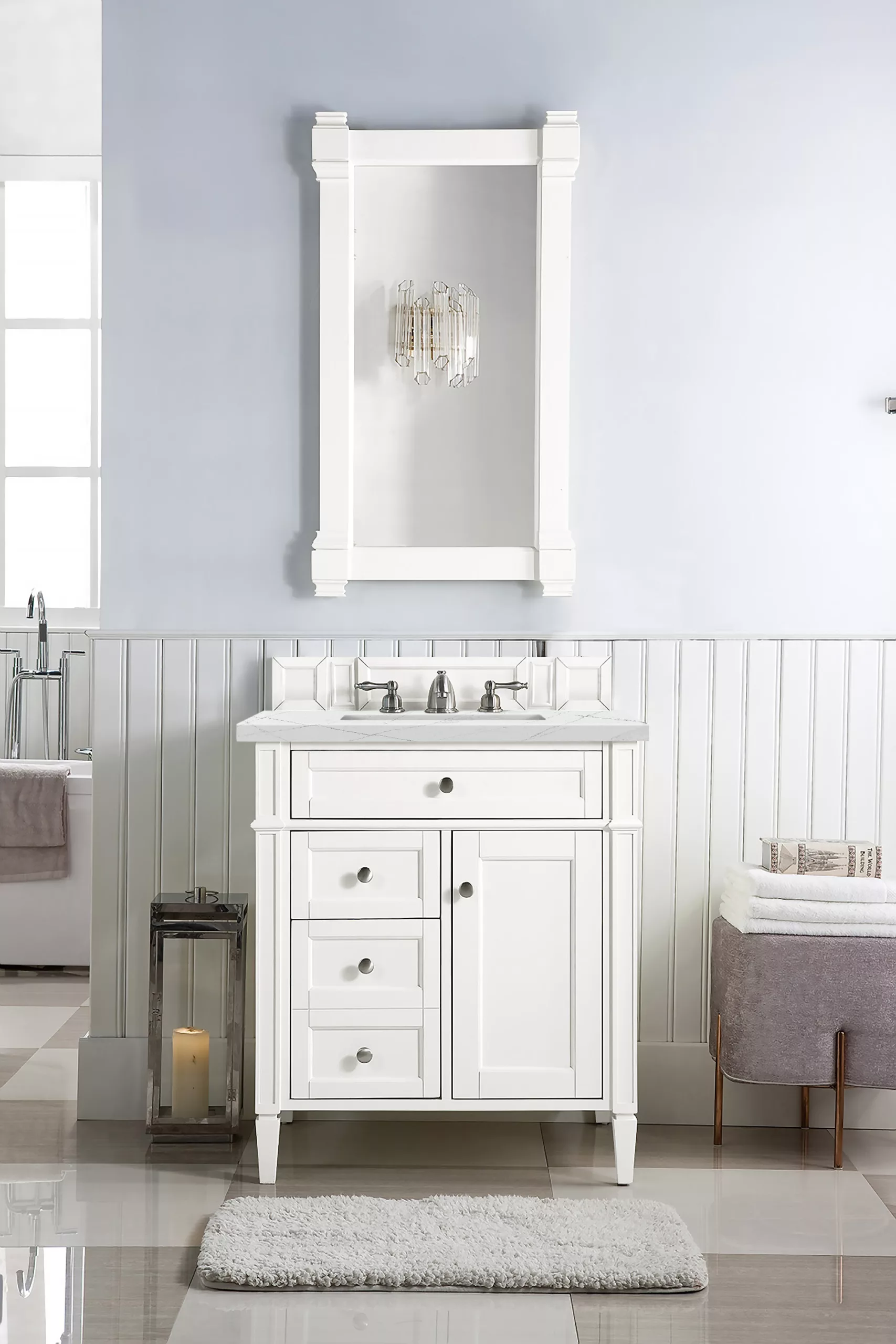 Brittany 30" Single Vanity, Bright White, w/ 3 CM Ethereal Noctis Quartz Top - Image 2