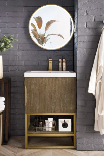 Columbia 24" Single Vanity, Latte Oak, Radiant Gold w/ White Glossy Composite Stone Top - Image 2