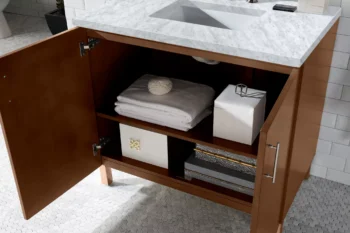 Metropolitan 36" Single Vanity, American Walnut w/ 3 CM Carrara Marble Top - Image 3