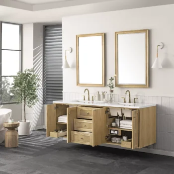 Laurent 72" Double Vanity, Light Natural Oak w/ 3 CM White Zeus Top - Image 7