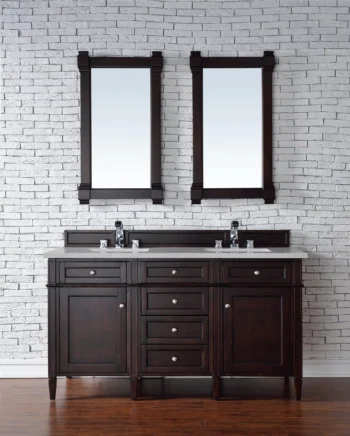 Brittany 60" Double Vanity, Burnished Mahogany w/ 3 CM Eternal Serena Quartz Top - Image 2