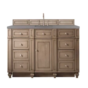 Bristol 60″ Single Vanity, Whitewashed Walnut w/ 3 CM Grey Expo Quartz Top