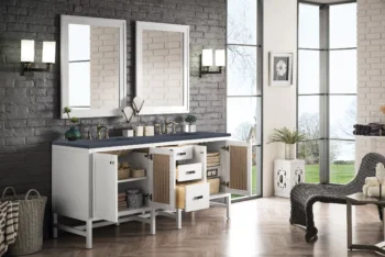 Addison 72" Double Vanity, Glossy White w/ 3 CM Charcoal Soapstone Quartz Top - Image 3