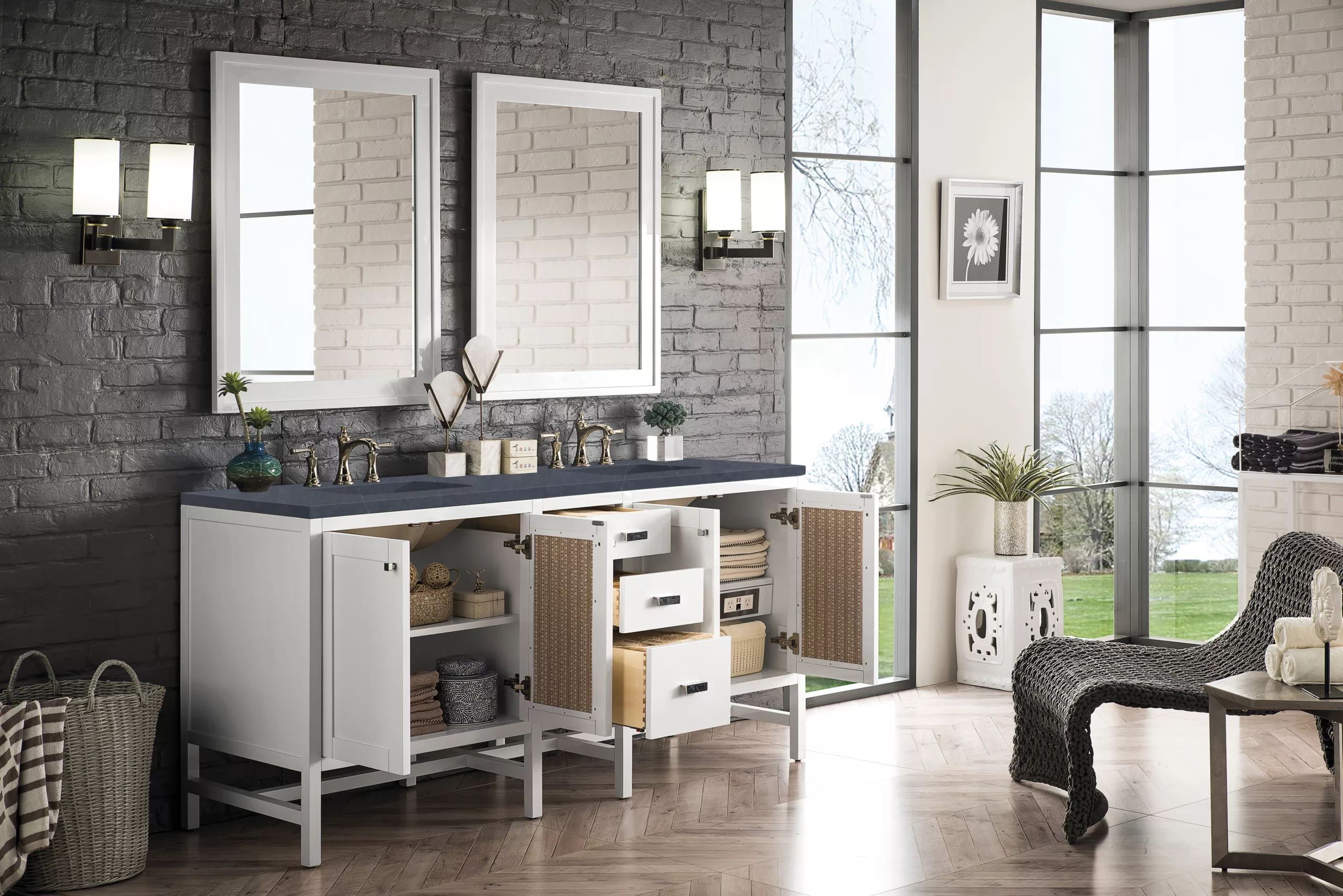 Addison 72" Double Vanity, Glossy White w/ 3 CM Charcoal Soapstone Quartz Top - Image 3