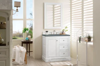 De Soto 36" Single Vanity, Bright White w/ 3 CM Cala Blue Top - Image 3