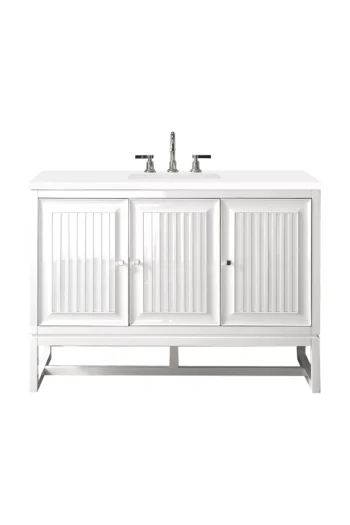 Athens 48" Single Vanity, Glossy White w/ 3 CM White Zeus Quartz Top