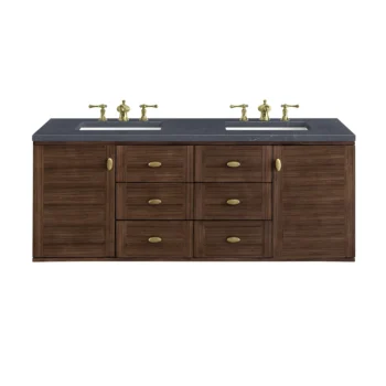 Amberly 60" Double Vanity, Mid-Century Walnut w/ 3 CM Charcoal Soapstone Top - Image 2
