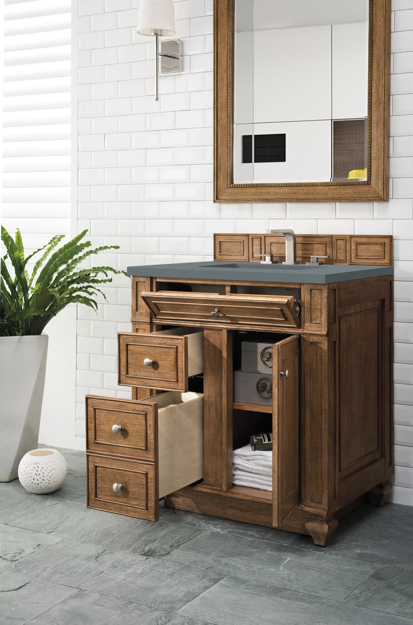 Bristol 30" Single Vanity, Saddle Brown w/ 3 CM Cala Blue Top - Image 4