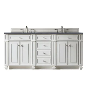 Bristol 72″ Double Vanity, Bright White w/ 3 CM Charcoal Soapstone Quartz Top