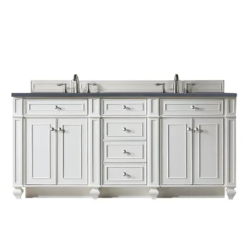 Bristol 72" Double Vanity, Bright White w/ 3 CM Charcoal Soapstone Quartz Top
