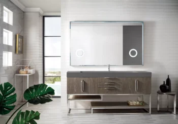 Columbia 72" Single Vanity, Ash Gray w/ Dusk Grey Glossy Composite Stone Top - Image 2