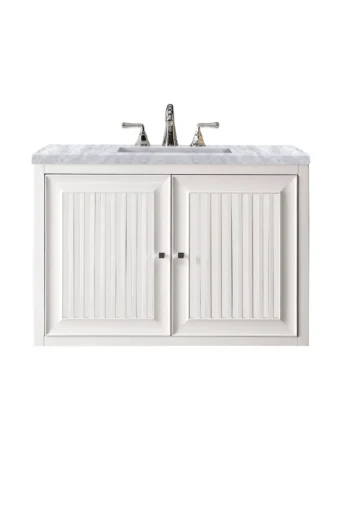 Athens 36" Single Vanity, Glossy White w/ 3 CM Carrara White Top - Image 2